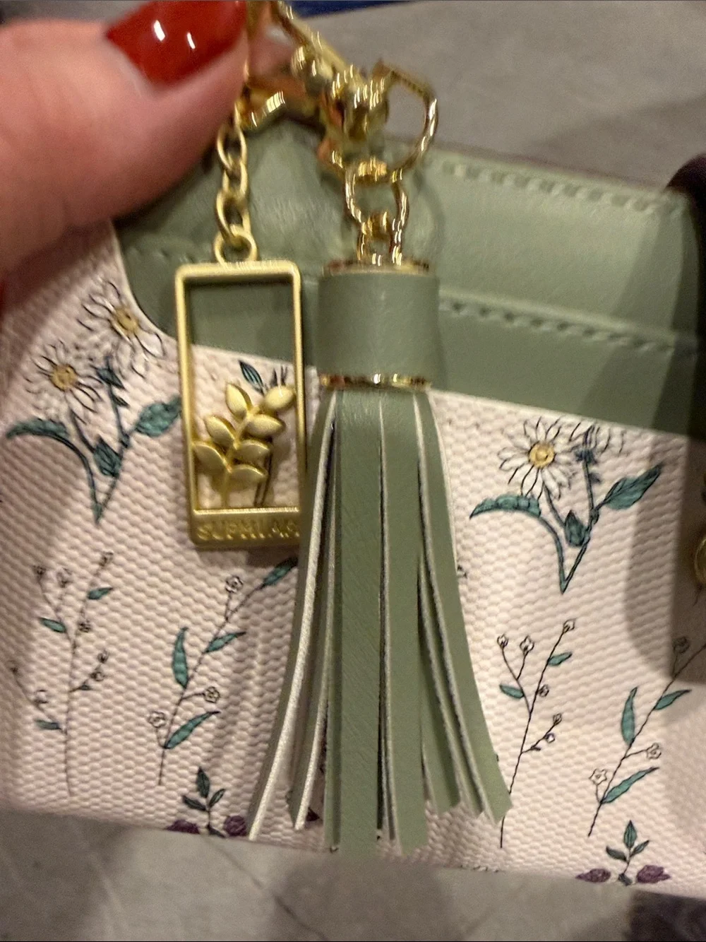 Floral Printed Wristlet Wallet with Sage Trim and Wristlet Bracelet